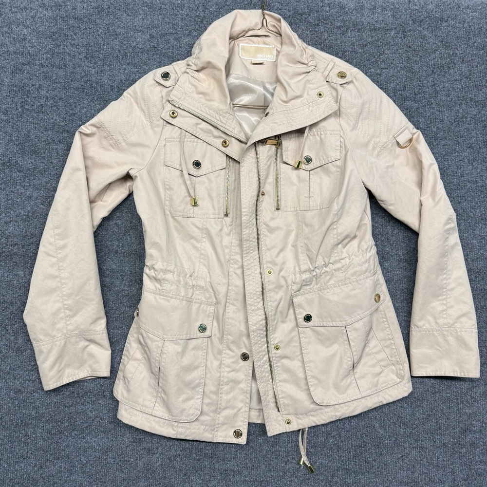 Michael Kors Utility Anorak Jacket Women’s Small Beige Gold Hardware Drawstring